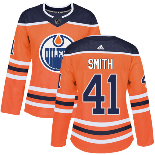 Adidas Edmonton Oilers #41 Mike Smith Orange Home Authentic Women's Stitched Jersey Womens