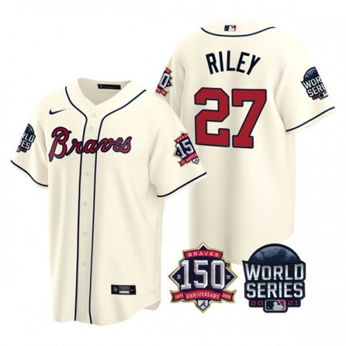 Atlanta Atlanta Braves #27 Austin Riley 150th Anniversary 2021 World Series Youth Jersey - Cream Youth