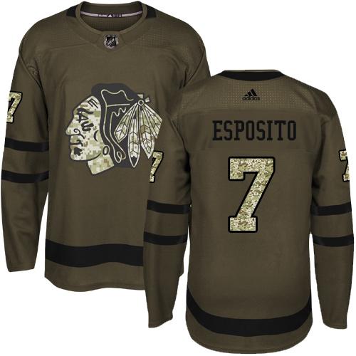 Adidas Chicago Blackhawks #7 Tony Esposito Green Salute to Service Stitched Jersey Men's