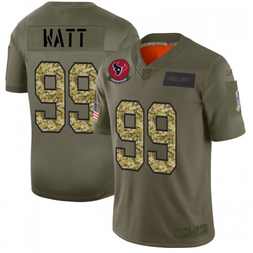 Houston Houston Texans #99 J.J. Watt Men's 2019 Olive Camo Salute To Service Limited Jersey Men's