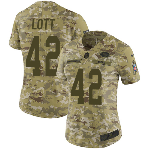 San Francisco 49ers #42 Ronnie Lott Camo Women's Stitched Limited 2018 Salute to Service Jersey Womens