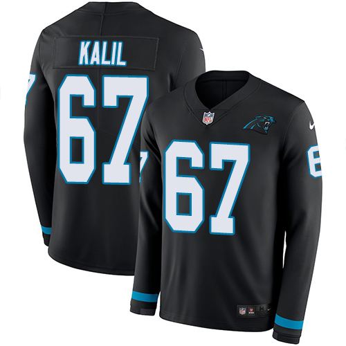 Carolina Panthers #67 Ryan Kalil Black Team Color Men's Stitched Limited Therma Long Sleeve Jersey Men's