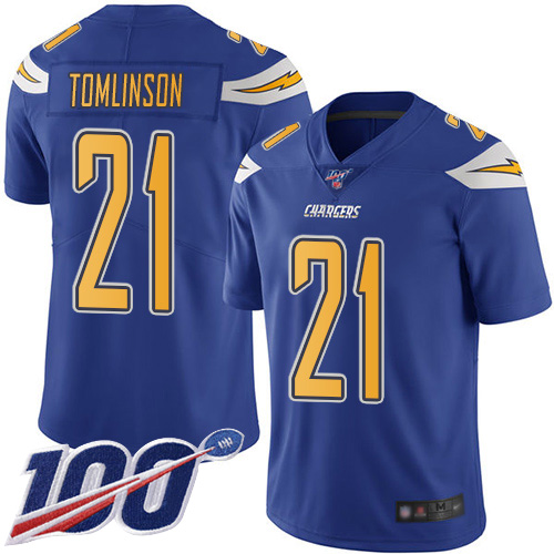 Chargers #21 LaDainian Tomlinson Electric Blue Men's Stitched Limited Rush 100th Season Jersey