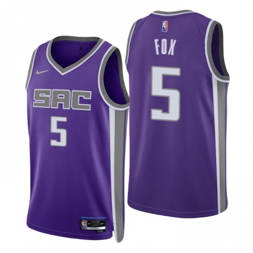 Sacramento Kings #5 DeAaron Fox Purple Mens 2021-22 75th Anniversary Diamond Swingman Jersey - Icon Edition Mens
