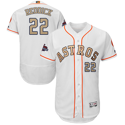 Houston Astros #22 Josh Reddick White FlexBase Authentic 2018 Gold Program Cool Base Stitched Jersey Men's