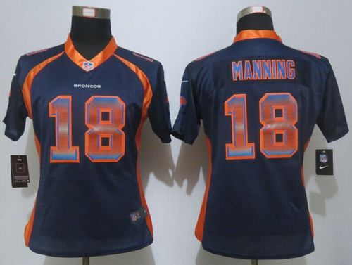 Broncos #18 Peyton Manning Blue Alternate Women's Stitched Elite Strobe Jersey