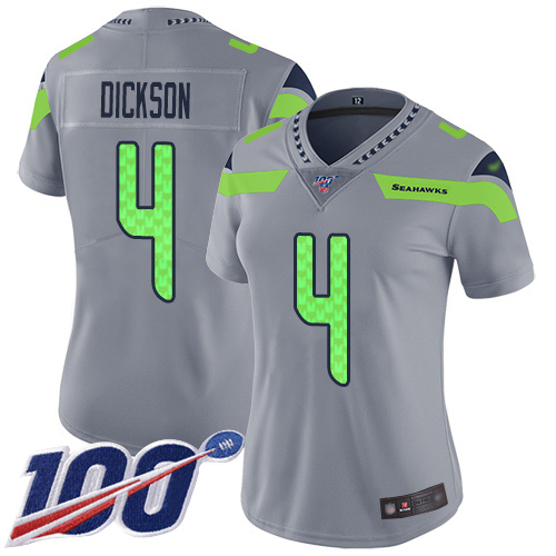 Seattle Seahawks #4 Michael Dickson Silver Women's Stitched Limited Inverted Legend 100th Season Jersey Womens