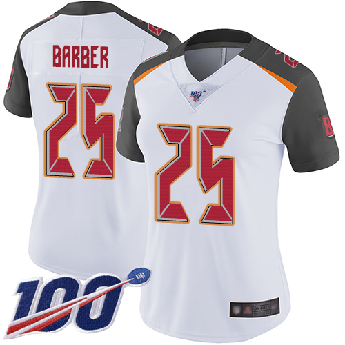 Tampa Bay Buccaneers #25 Peyton Barber White Women's Stitched 100th Season Vapor Limited Jersey Womens