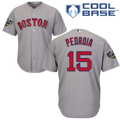 Boston Red Sox #15 Dustin Pedroia Grey Cool Base 2018 World Series Stitched Youth Jersey Youth