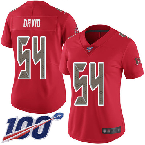 Buccaneers #54 Lavonte David Red Women's Stitched Limited Rush 100th Season Jersey