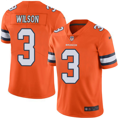 Broncos #3 Russell Wilson Orange Youth Stitched Limited Rush Jersey