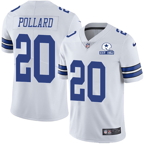 Cowboys #20 Tony Pollard White Men's Stitched With Established In 1960 Patch Vapor Untouchable Limited Jersey