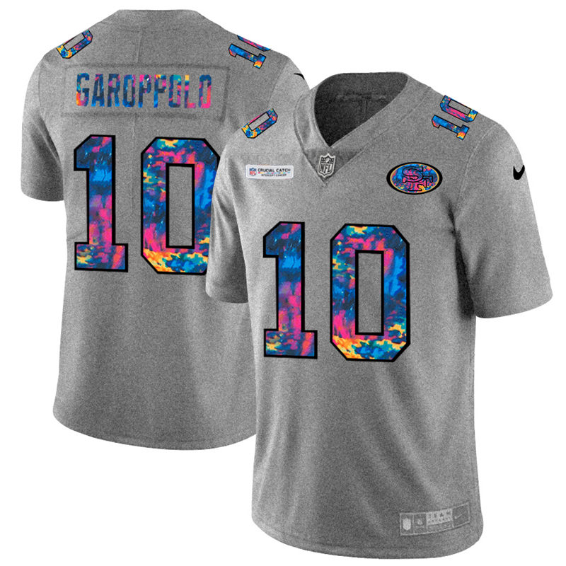San Francisco 49ers #10 Jimmy Garoppolo Men's Multi-Color 2020 Crucial Catch Jersey Greyheather