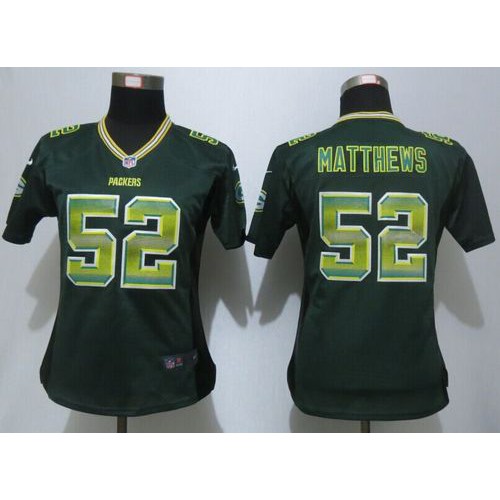 Green Bay Packers #52 Clay Matthews Green Team Color Women's Stitched Elite Strobe Jersey Womens