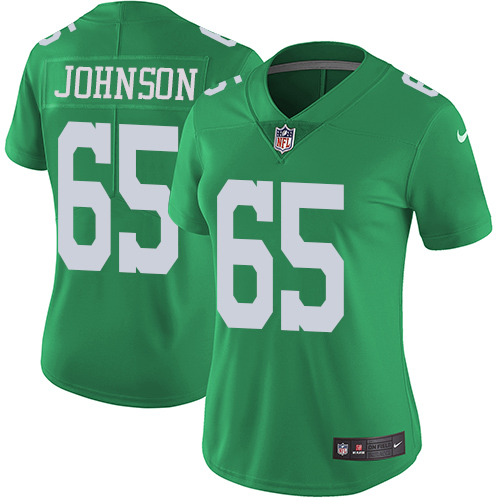 Philadelphia Eagles #65 Lane Johnson Green Women's Stitched Limited Rush Jersey Womens