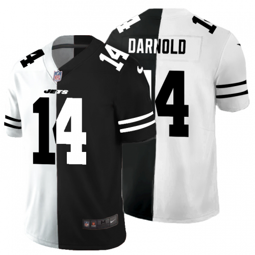 New York New York Jets #14 Sam Darnold Men's Black V White Peace Split Vapor Untouchable Limited Jersey Men's