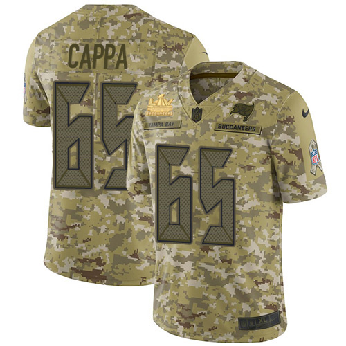 Tampa Bay Buccaneers #65 Alex Cappa Camo Men's Super Bowl LV Champions Patch Stitched Limited 2018 Salute To Service Jersey Men's