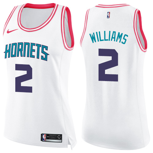 Charlotte Hornets #2 Marvin Williams White/Pink Womens Swingman Fashion Jersey Womens