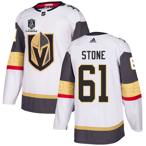Adidas Golden Knights #61 Mark Stone White Road 2023 Stanley Cup Champions Authentic Stitched Jersey