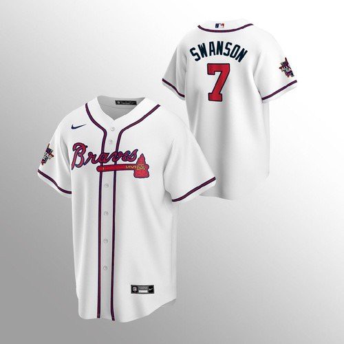 Atlanta Atlanta Braves #7 Dansby Swanson Men's 150th Anniversary 2021 World Series Game Jersey - White Men's