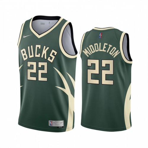 Milwaukee Milwaukee Bucks #22 Khris Middleton Green Youth Swingman 2020-21 Earned Edition Jersey Youth