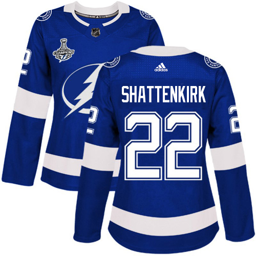 Adidas Tampa Bay Lightning #22 Kevin Shattenkirk Blue Home Authentic Women's 2020 Stanley Cup Champions Stitched Jersey Womens