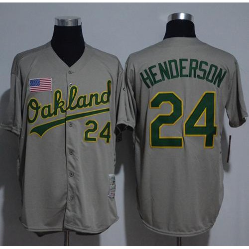 Mitchell And Ness Oakland Athletics #24 Rickey Henderson Grey Throwback Stitched Jersey Men's