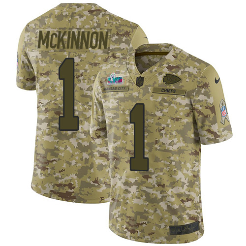 Chiefs #1 Jerick McKinnon Camo Super Bowl LVII Patch Men's Stitched Limited 2018 Salute To Service Jersey