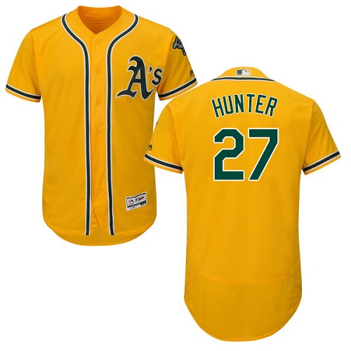 Oakland Athletics #27 Catfish Hunter Gold Flexbase Authentic Collection Stitched Jersey Men's