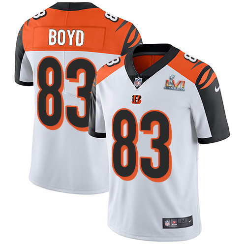 Bengals #83 Tyler Boyd White Super Bowl LVI Patch Men's Stitched Vapor Untouchable Limited Jersey