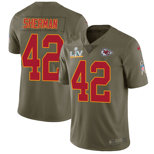 Kansas City Chiefs #42 Anthony Sherman Olive Men's Super Bowl LV Bound Stitched Limited 2017 Salute To Service Jersey Men's