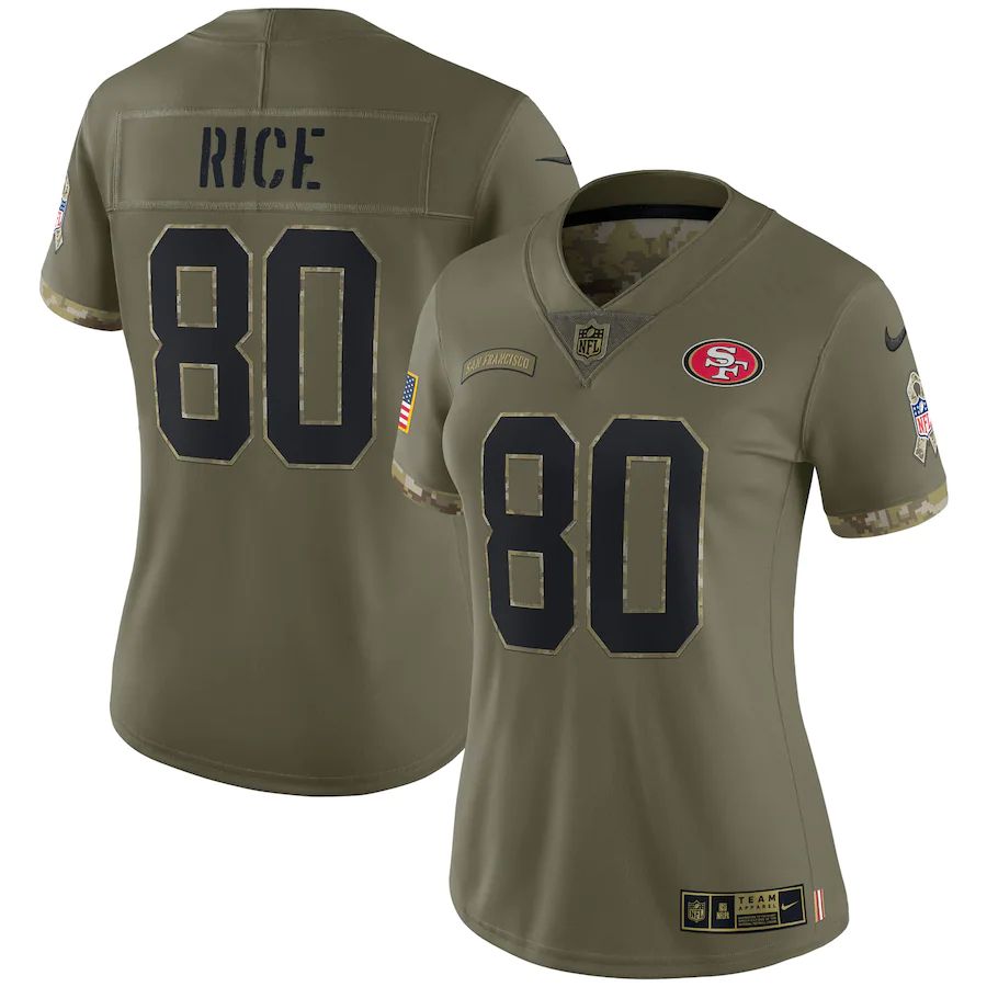 San Francisco 49ers #80 Jerry Rice Women's 2022 Salute To Service Limited Jersey - Olive