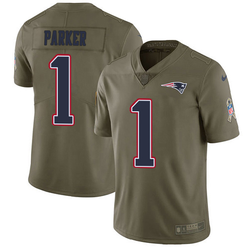 Patriots #1 DeVante Parker Olive Men's Stitched Limited 2017 Salute To Service Jersey