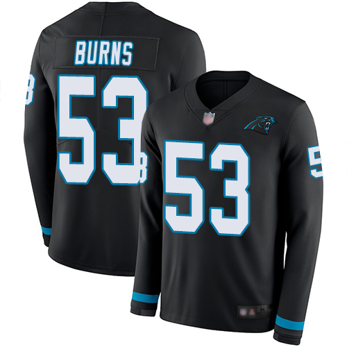 Panthers #53 Brian Burns Black Team Color Men's Stitched Limited Therma Long Sleeve Jersey
