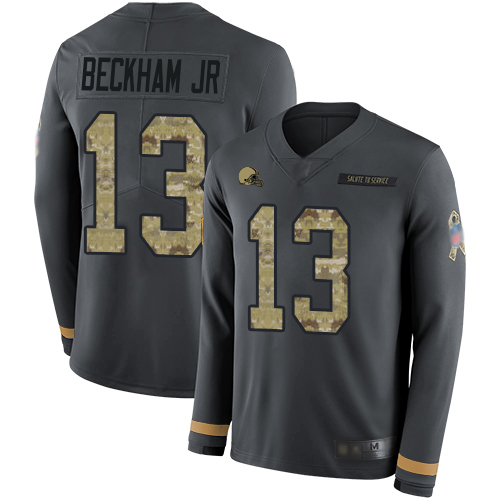 Cleveland Browns #13 Odell Beckham Jr Anthracite Salute to Service Youth Stitched Limited Therma Long Sleeve Jersey Youth