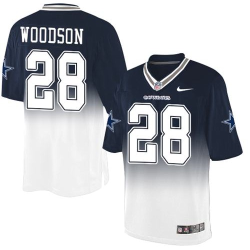 Dallas Cowboys #28 Darren Woodson Navy Blue/White Men's Stitched Elite Fadeaway Fashion Jersey Men's