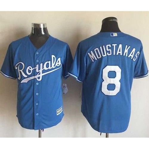 Kansas City Royals #8 Mike Moustakas Light Blue Alternate 1 New Cool Base Stitched Jersey Men's