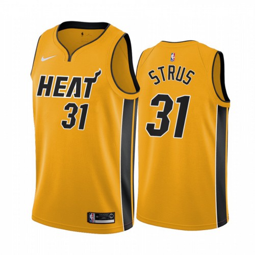 Miami Miami Heat #31 Max Strus Yellow Swingman 2020-21 Earned Edition Jersey Mens