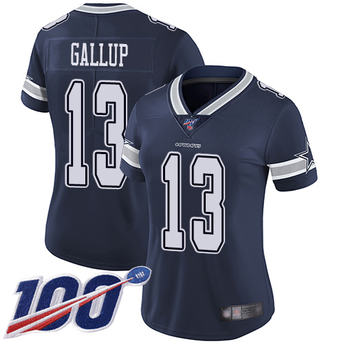 Cowboys #13 Michael Gallup Navy Blue Team Color Women's Stitched 100th Season Vapor Limited Jersey