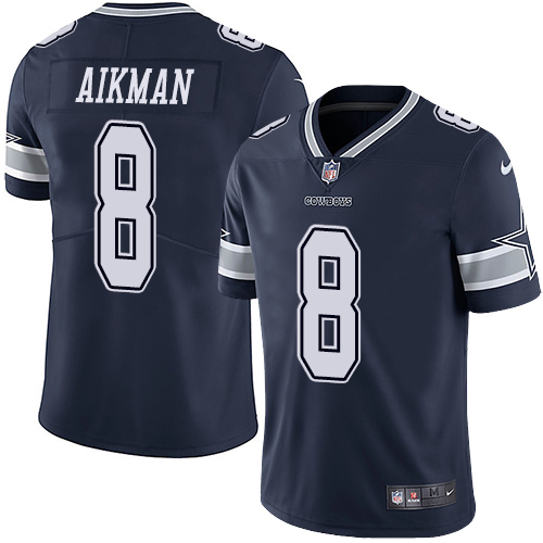 Dallas Cowboys #8 Troy Aikman Navy Blue Team Color Men's Stitched Vapor Untouchable Limited Jersey Men's