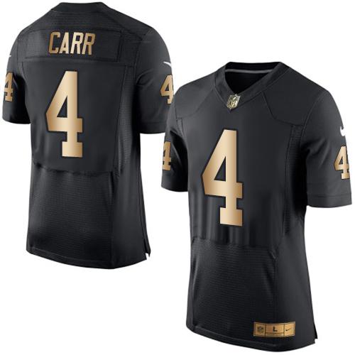 Raiders #4 Derek Carr Black Team Color Men's Stitched New Elite Gold Jersey