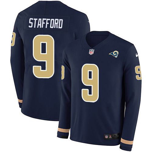 Los Angeles Rams #9 Matthew Stafford Navy Blue Team Color Men's Stitched Limited Therma Long Sleeve Jersey