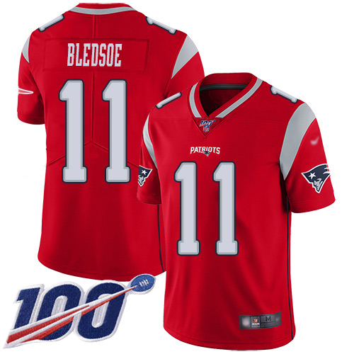 New England Patriots #11 Drew Bledsoe Red Men's Stitched Limited Inverted Legend 100th Season Jersey Men's