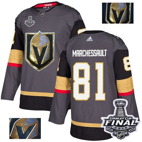 Adidas Golden Vegas Golden Knights #81 Jonathan Marchessault Grey Home Authentic Fashion Gold 2018 Stanley Cup Final Stitched Jersey Men's