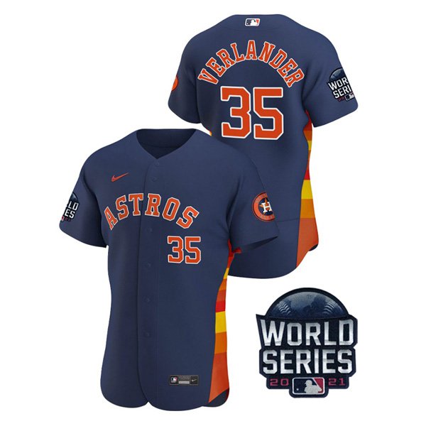 Houston Astros #35 Justin Verlander Men's 150th Anniversary 2021 World Series Authentic Jersey - Navy