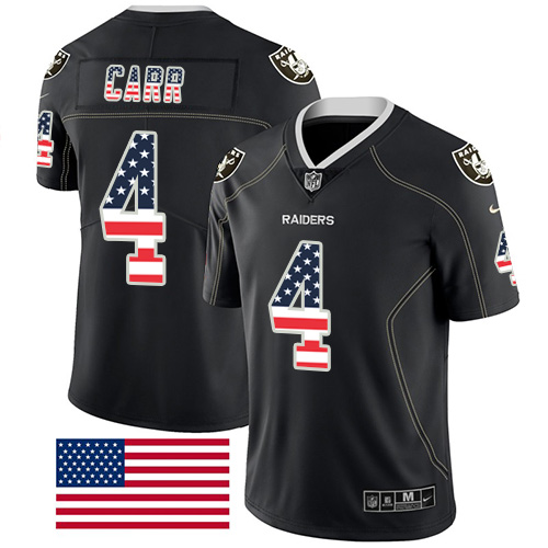 Raiders #4 Derek Carr Black Men's Stitched Limited Rush USA Flag Jersey