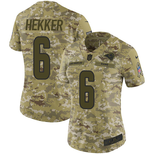 Los Angeles Rams #6 Johnny Hekker Camo Women's Stitched Limited 2018 Salute to Service Jersey Womens