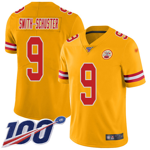 Chiefs #9 JuJu Smith-Schuster Gold Men's Stitched Limited Inverted Legend 100th Season Jersey