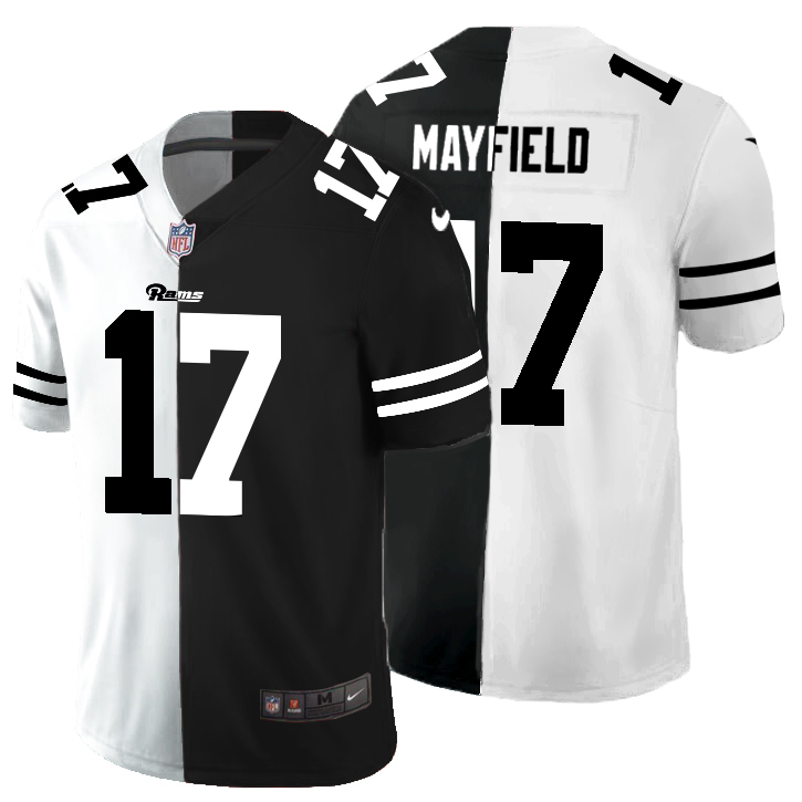 Los Angeles Rams #17 Baker Mayfield Men's Black V White Peace Split Vapor Untouchable Limited Jersey