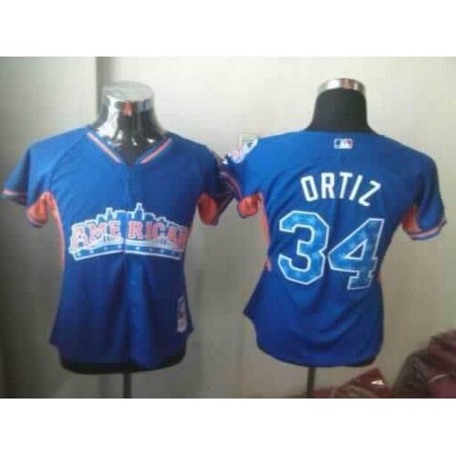 Boston Red Sox #34 David Ortiz Blue 2013 All-Star Women's Stitched Jersey Womens